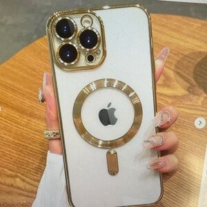 Gold and White Phone Case with Ring Holder